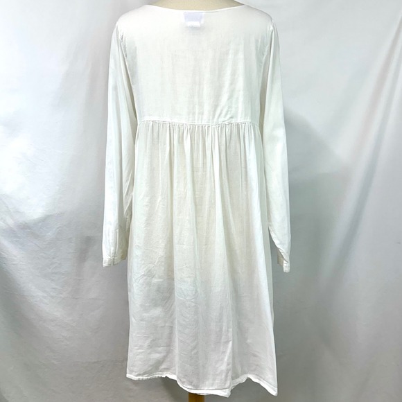 APRIL CORNELL Vintage White 100% Cotton Nightgown Dress Long Sleeve Floral Sz M - Picture 7 of 9